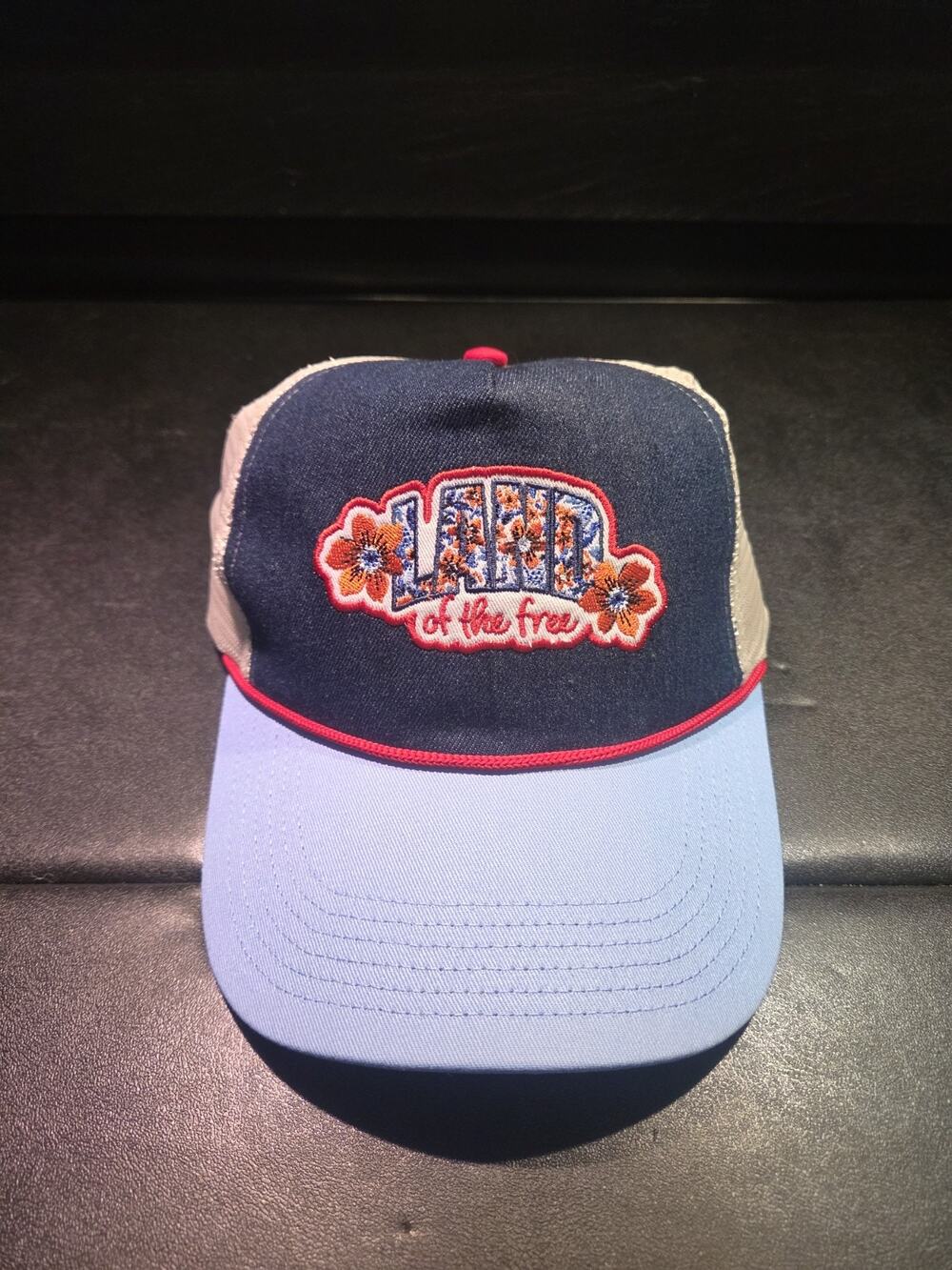 "Land Of The Free" Adjustable Floral Patriotic Trucker Hat July 4th / Summer Cap